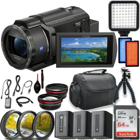 Sony FDR-AX43 UHD 4K Handycam Camcorder w/ 64GB Memory Card + Filters + LED Video Light & More