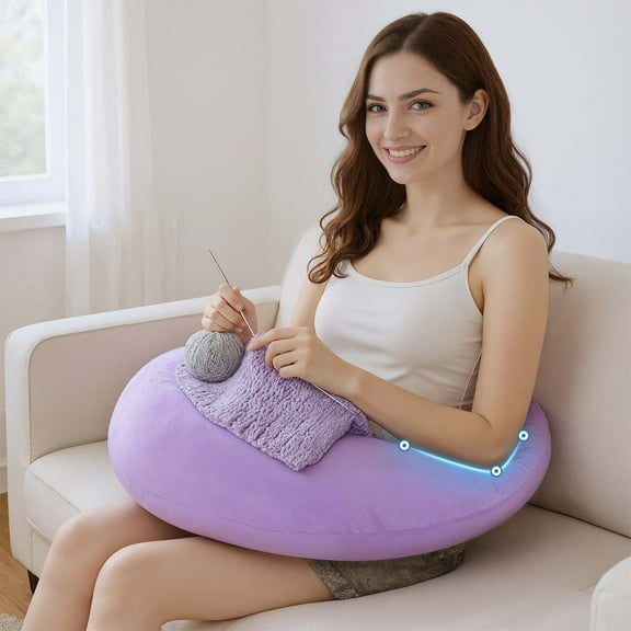 Eurhowing Ergonomic Gaming Pillow, Velvet U-Shaped Lap Cushion  with Memory Foam for Long Sessions, Arm Support Reading Pillows for Bed & Sofa, Purple