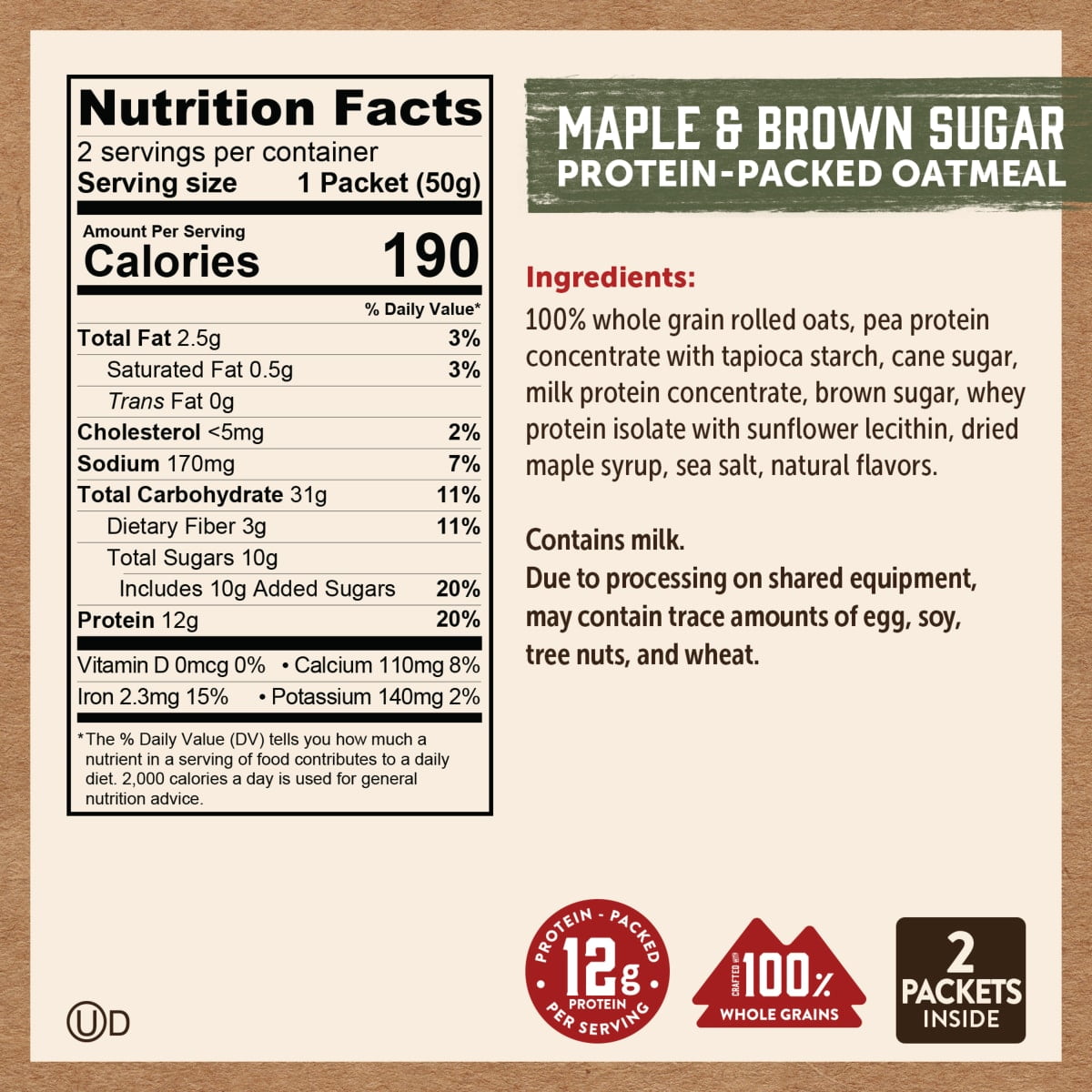 (3 pack) Kodiak Protein-Packed Instant Oatmeal Packets Variety Pack, 1.76 oz (6 Count)