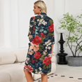 thumbnail image 7 of Robes for Women Zipper Lightweight 3/4 Sleeve Bathrobes for Women Zipper Front Knee Length Vintage Floral Print Casual Pajama Sleepwear with Pockets Navy S, 7 of 7