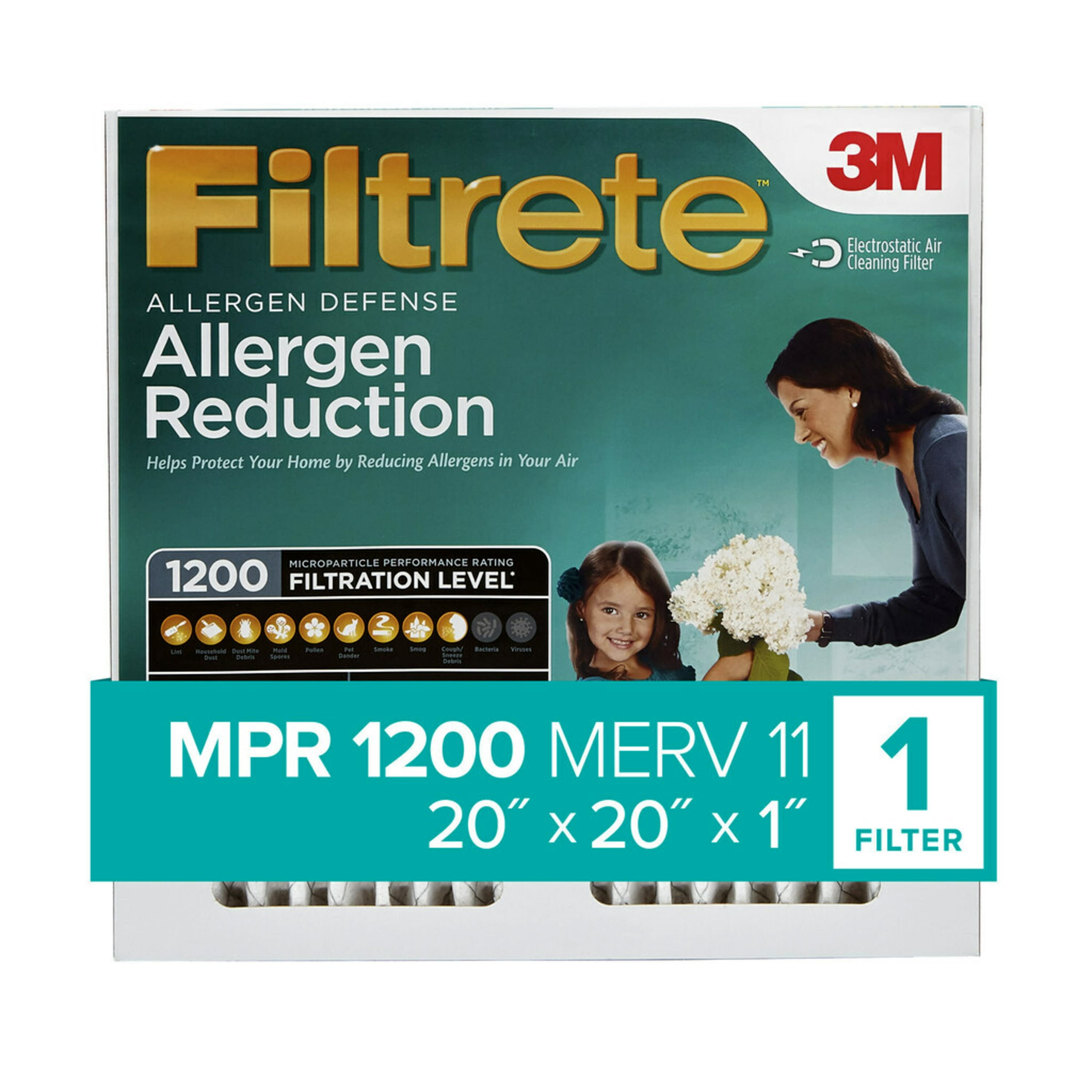 Filtrete 20x20x1, Allergen Reduction HVAC Furnace Air Filter, 1200 MPR