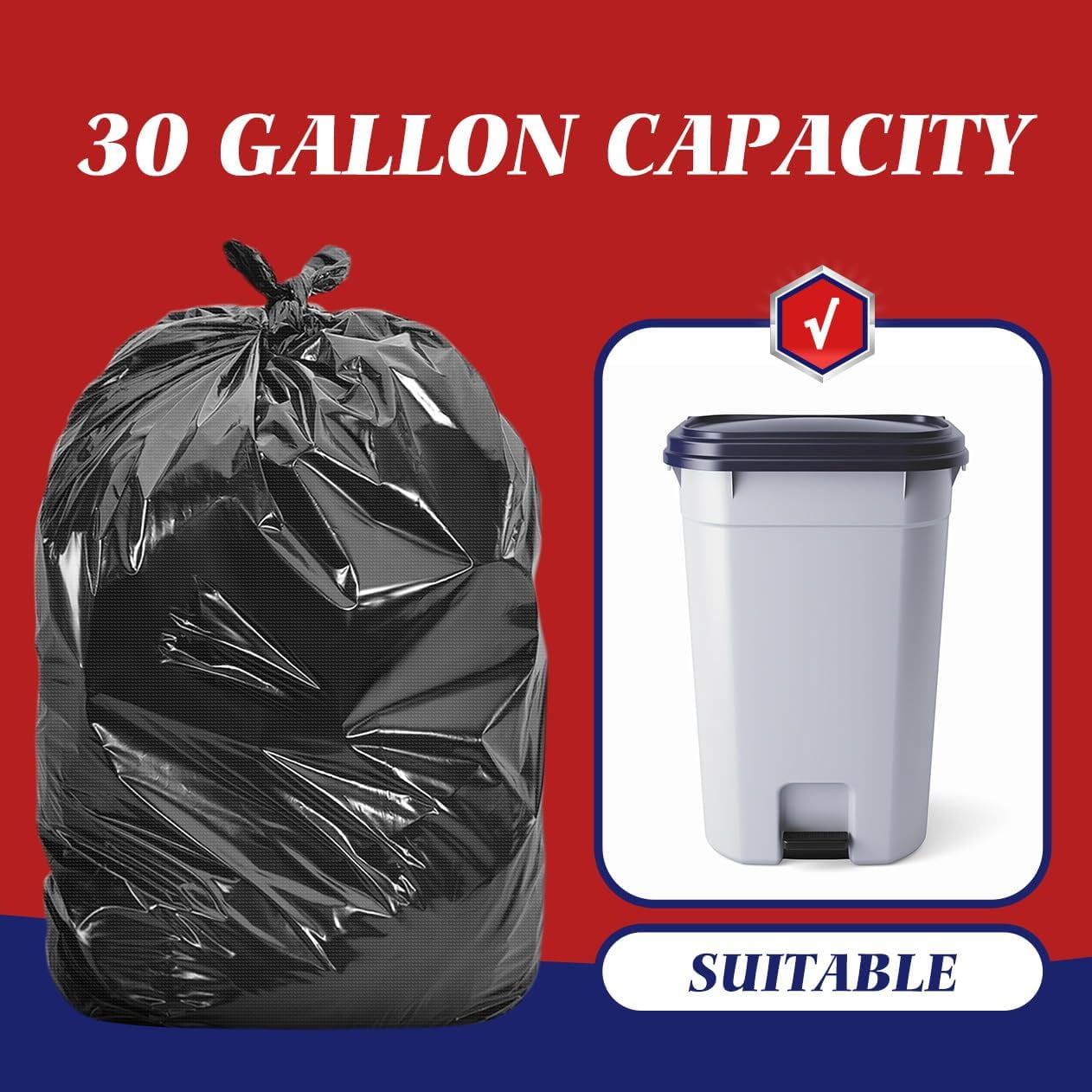 30-33 Gallon 100 Counts Large Trash Bags w/Ties Black Garbage Bags, Large Trash Can Liners for Home,Kitchen,Office,All Purpose Light Residential or Commercial Waste,Outdoor Lawn and Leaf Bags