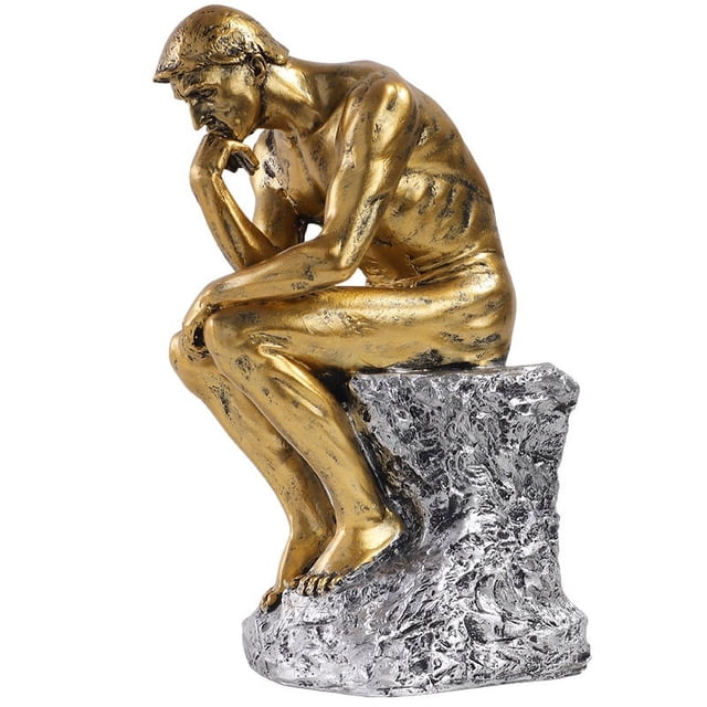 Estatua de pensador de resina, figura de pensador, esculturas de hombre pensante para el hogar, oficina, escritorio, manualidades, regalos, dorado
