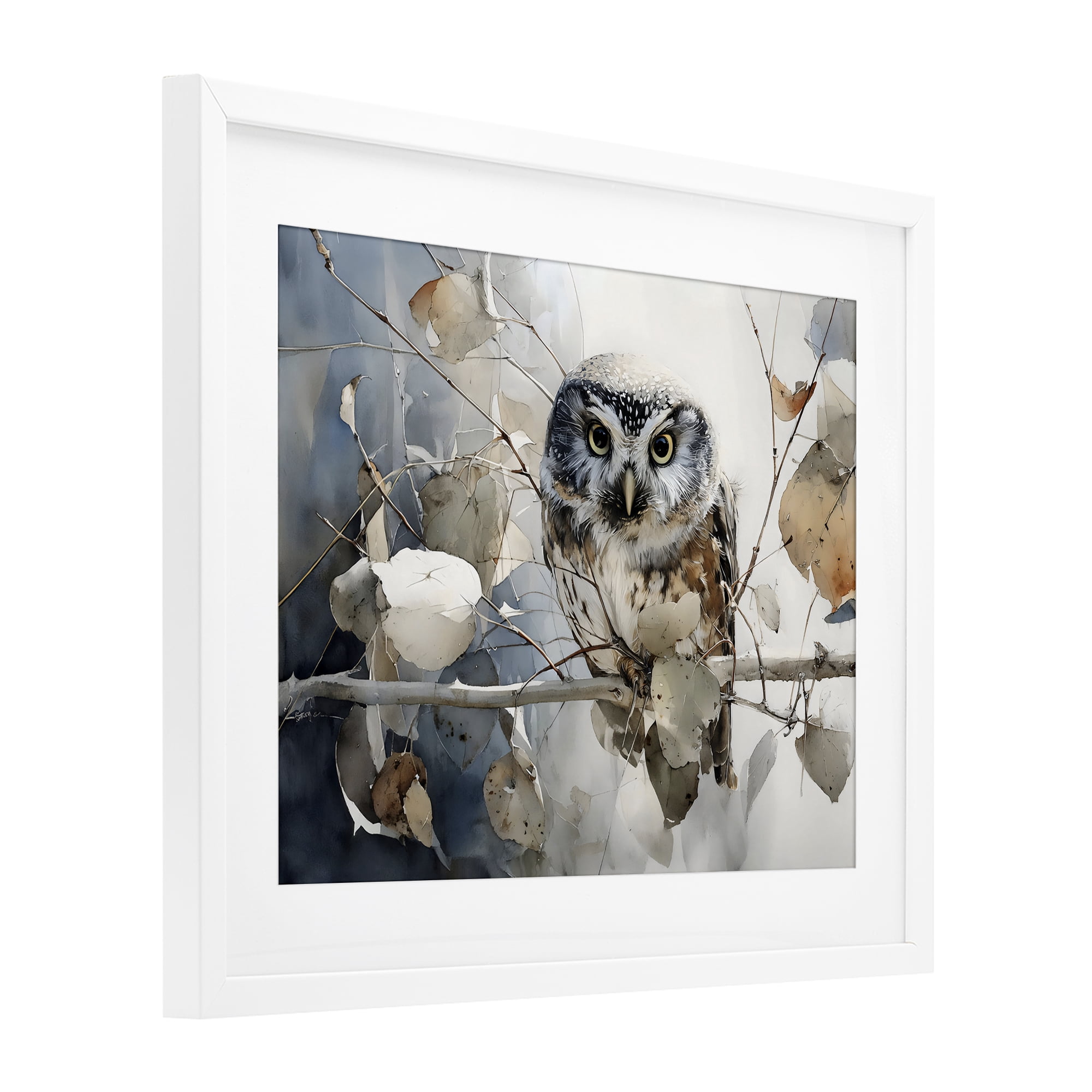 Stupell Industries Hoot Owl on Autumn Branch White Framed Print Under Glass, design by Franklyn Gregory