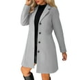 thumbnail image 2 of Pea Coats For Women Thicken Lapel Collar Single Breasted Trench Coat Fashion A-Line Fall Winter Jackets Light Gray M, 2 of 7