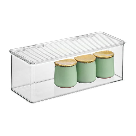 iDesign Stackable Hinged-Lid Storage Box, Lidded Storage Box for Organizing the Kitchen, Bathroom, or Home Office, 5.75'' x 13.37'' x 5'', Clear