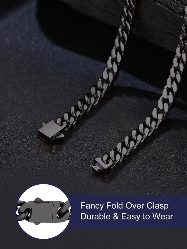 Bandmax 5MM Stainless Steel Mens Chain Necklaces Miami Cuban Link Black Chain for Men 18 Inches Chunky Cuban Chain Men Jewelry Birthday Valentines Father Day Gift for Dad Son Husband