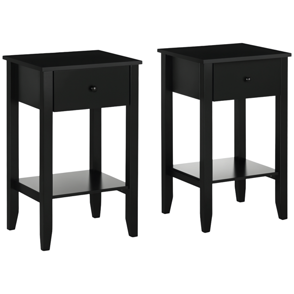 HOMCOM Side Table Set of 2, End Tables with Drawer and Bottom Shelf
