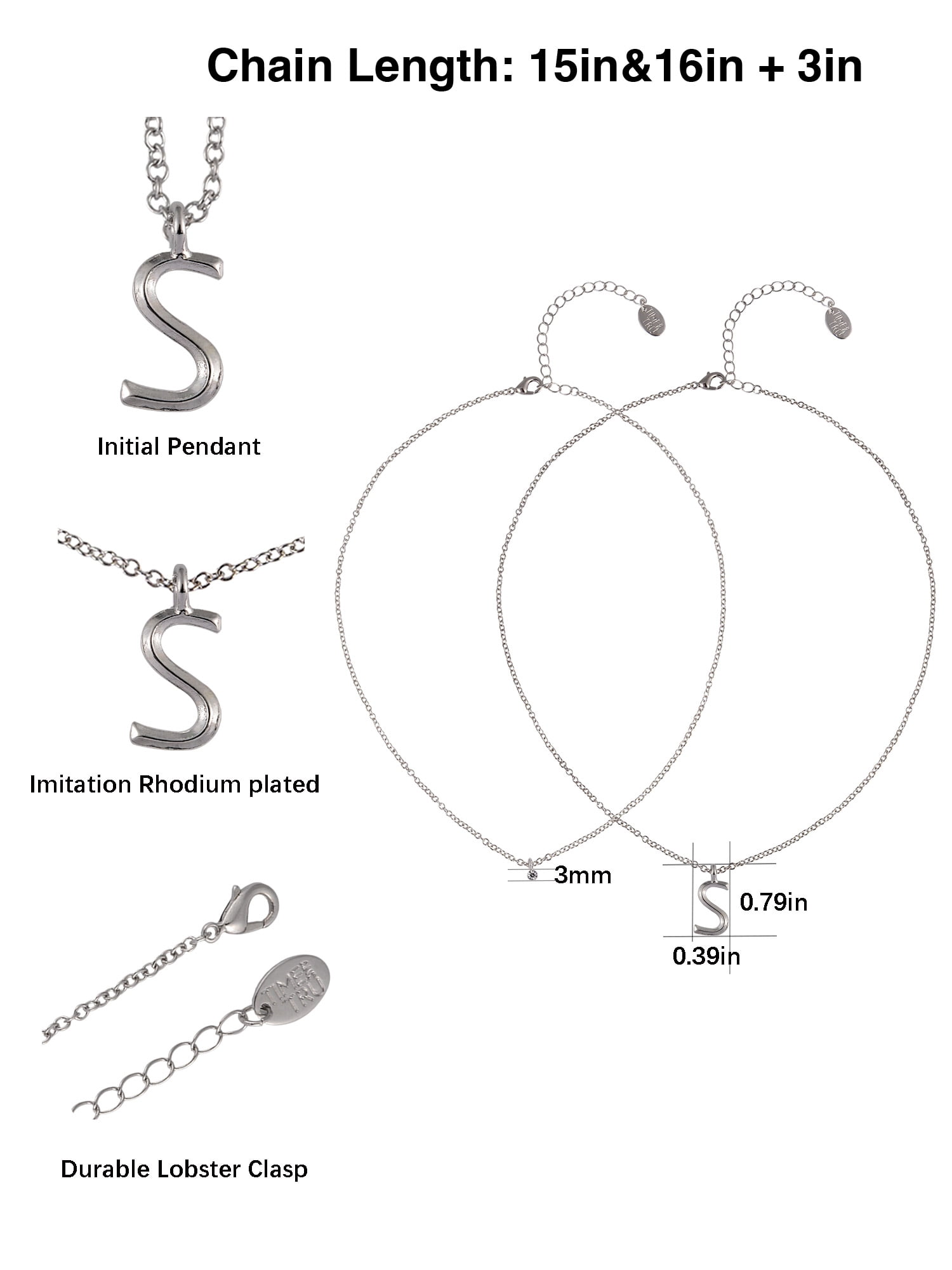 Time and Tru Silvertone Rolo Chain 2 Row Initial "S" Pendant Necklace
