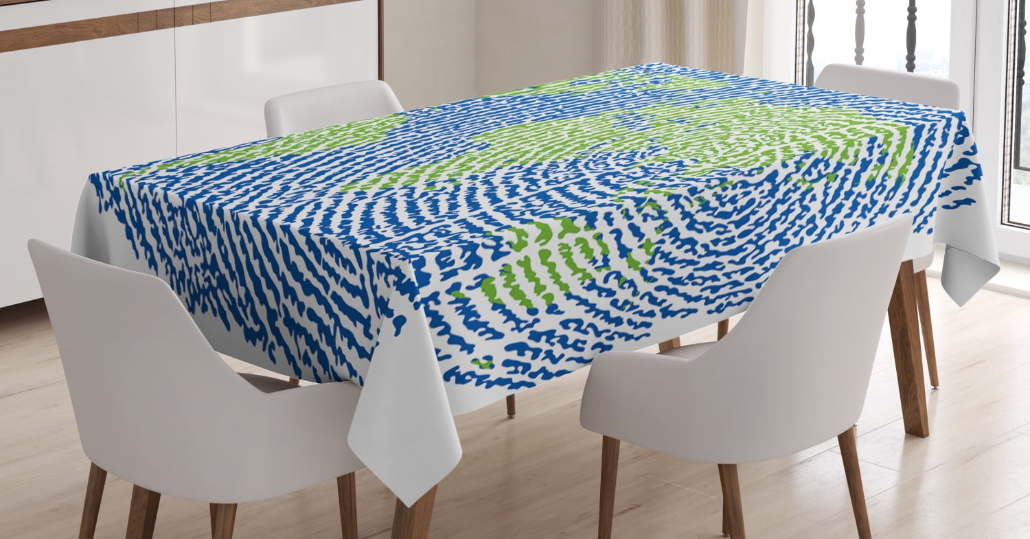 World Map Tablecloth, Map of the World Fingerprint Style Continents Asia Europe Africa America