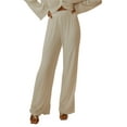 thumbnail image 2 of VISgogo Pantalones casuales de primavera y verano para mujer Pantalones de pierna ancha fruncidos con banda elástica de color sólido VISgogo moda, 2 of 6
