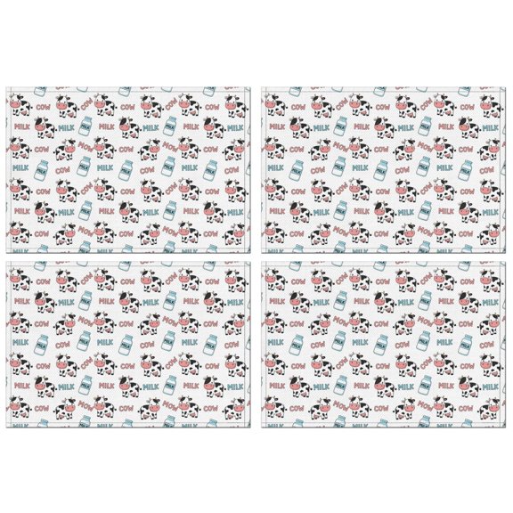 White Cow Milk Pattern Summer Placemats Table Placemats Set Of 4-Linen Kitchen Washable Placemats Table Mats 11.8"x17.7" Non-Slip Heat Resistant
