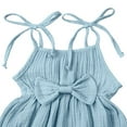 thumbnail image 3 of Toddler Baby Girl Summer Fall Basic Plain Short Sleeve Cotton Linen Drawstring Romper Jumpsuit, 3 of 7