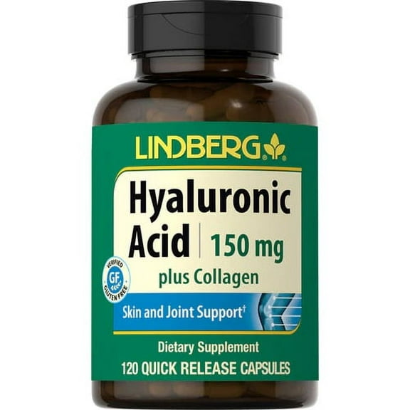 Hyaluronic Acid Supplement 150mg | 120 Capsules | Plug Collagen | Non-GMO, Gluten Free | by Lindberg