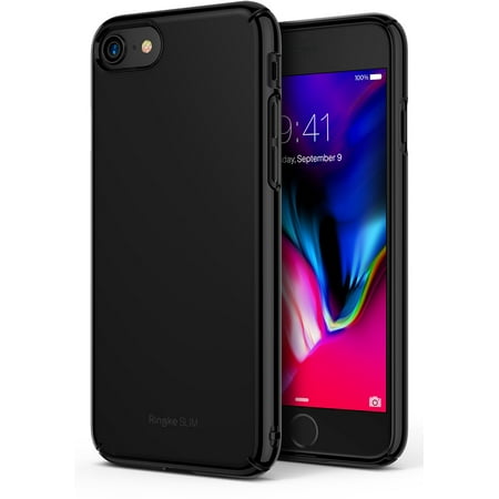 Ringke Slim Case Compatible with iPhone 7, Lightweight Thin Soft Premium Coating Hard PC Cover - Gloss Black