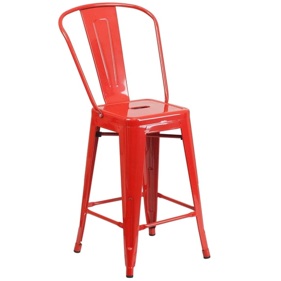 Bowery Hill Metal 24'' Counter Stool in Red