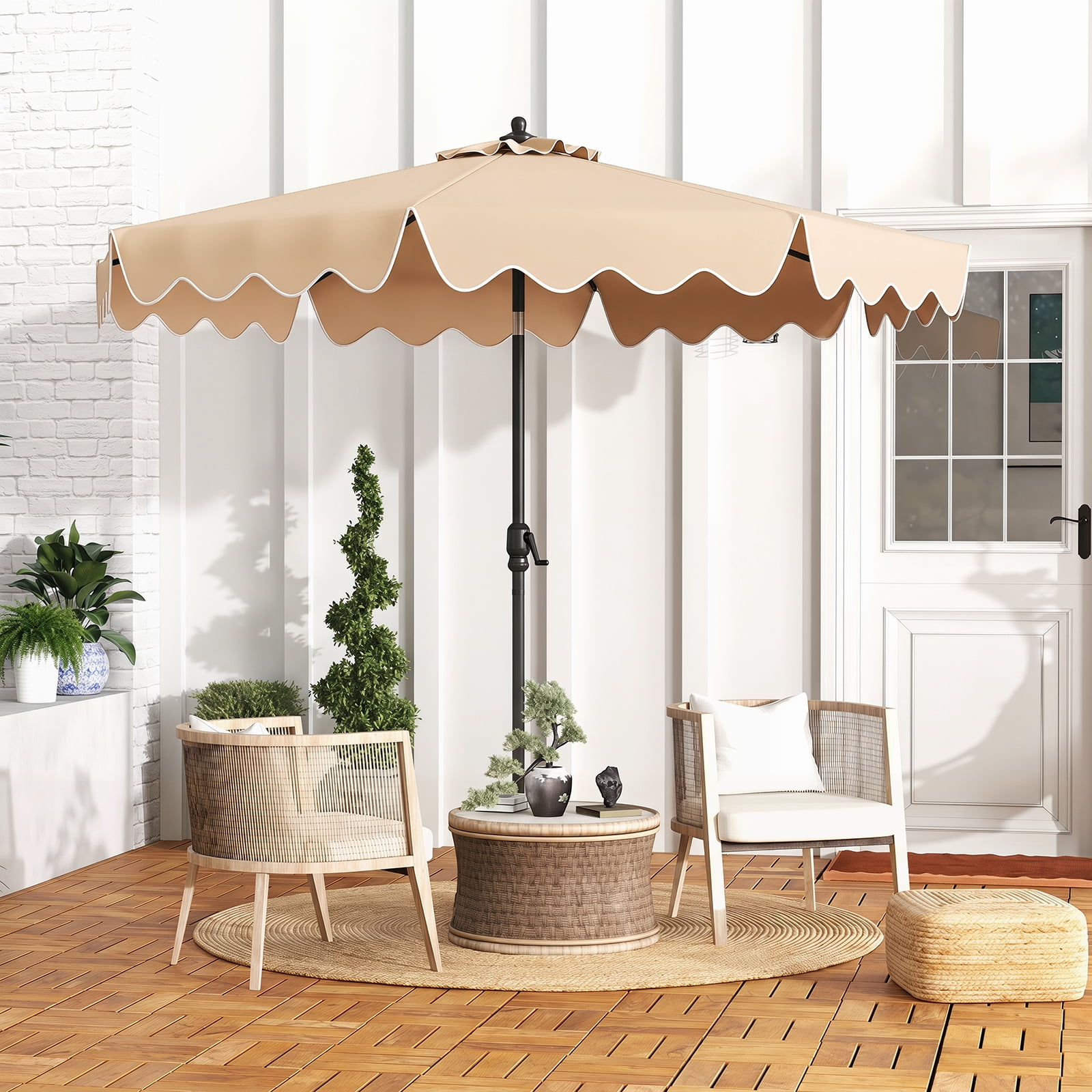 Costway 9 FT Patio Umbrella 2-Tier Market Table Umbrella with Sun-Protective Canopy Beige