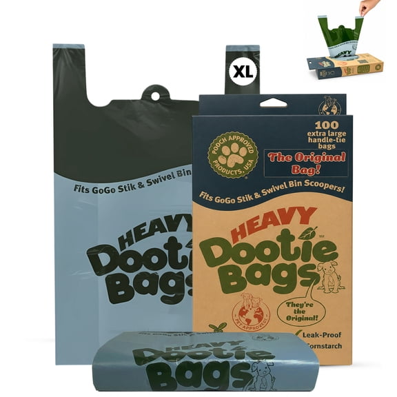 Heavy Dootie Bags Extra Large Leakproof Dog and Cat Poop Bags with E-Z Tie Handles, 100 Count