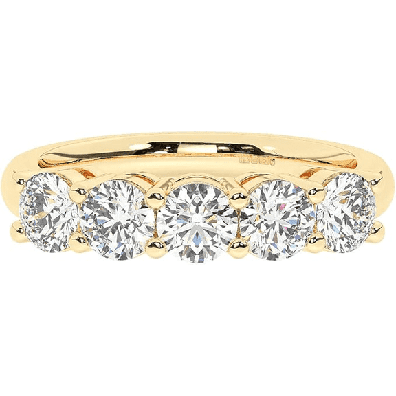 5 Stone Anniversary Ring, 2.50 CT Natural Moissanite Ring, 14K Yellow Gold Plated - Women's Engagement/Wedding Gift