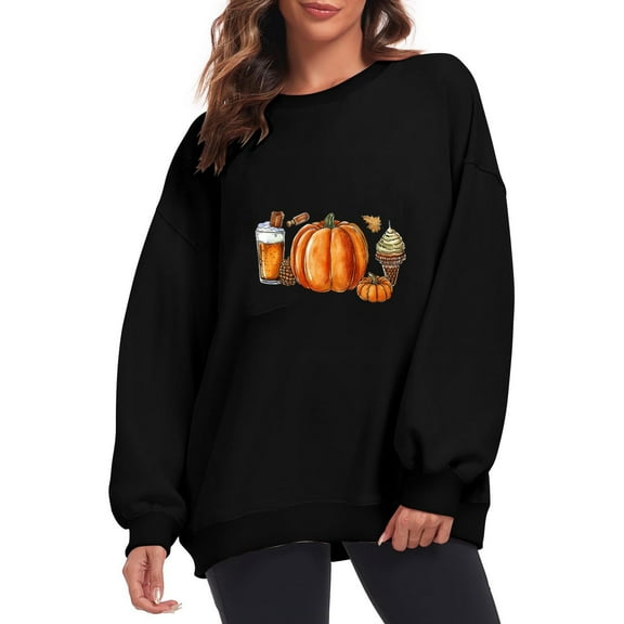 DianGeFu Hoodies for Women Plus Size Print Loose Long Sleeve Blouse 2024 Halloween Fashion Trendy(Black,S)