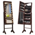 thumbnail image 1 of Gymax Jewelry Organizer Vanity Box with Full Length Mirror and 18 LED Lights, Brown, 1 of 6