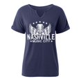 thumbnail image 4 of Plus Size Tshirts Ladies Summer Solid Color V Neck Printed Short Sleeved T Shirt Womens Shirt Blue S, 4 of 4