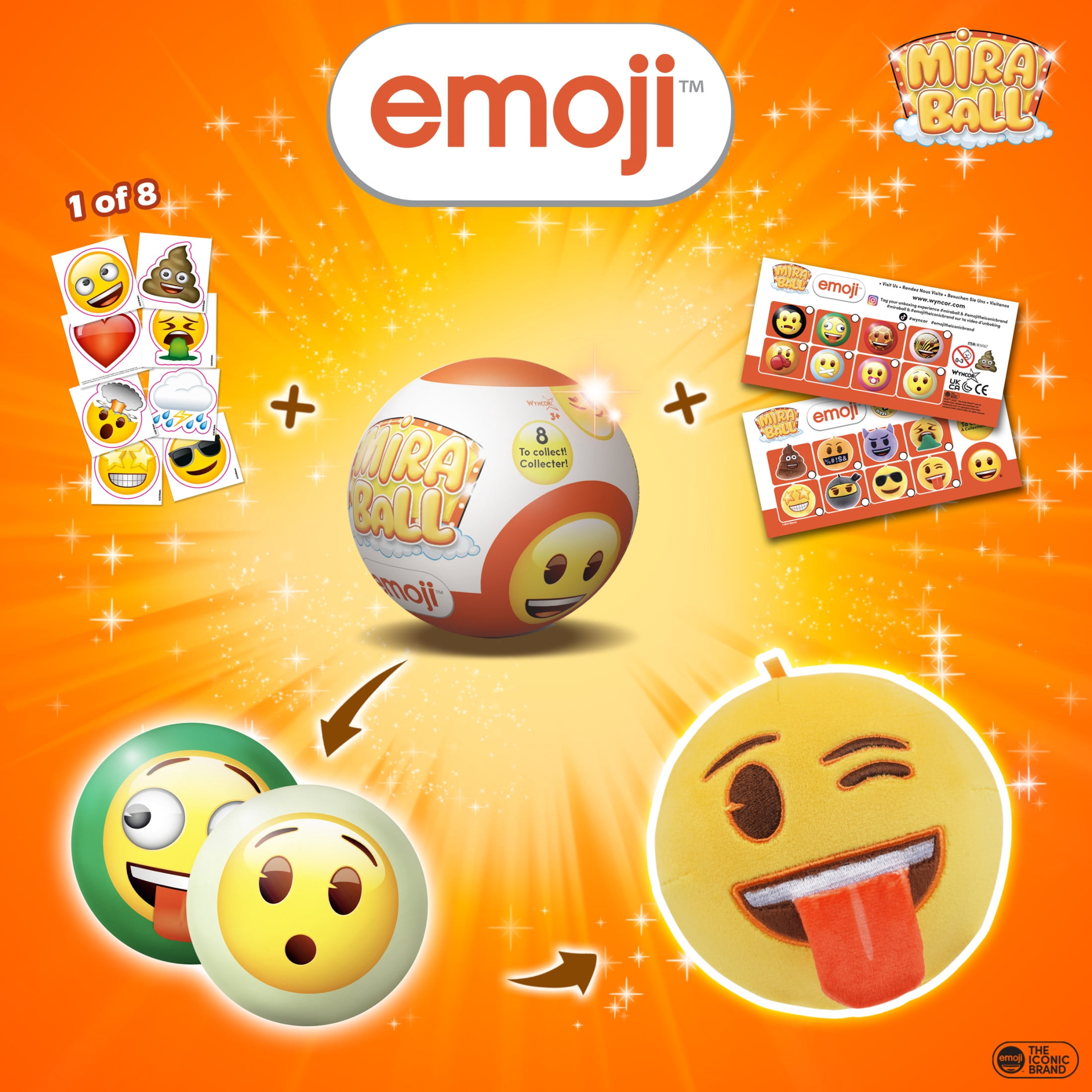 Emoji Plush MiraBall Mystery Ball with Stickers & Fidget Toys - Plushies Blind Box Cute Figures, Stuffed Animal Collectible Toys, Gifts, Prizes for Kids, Ages 3+ (4-Pack)
