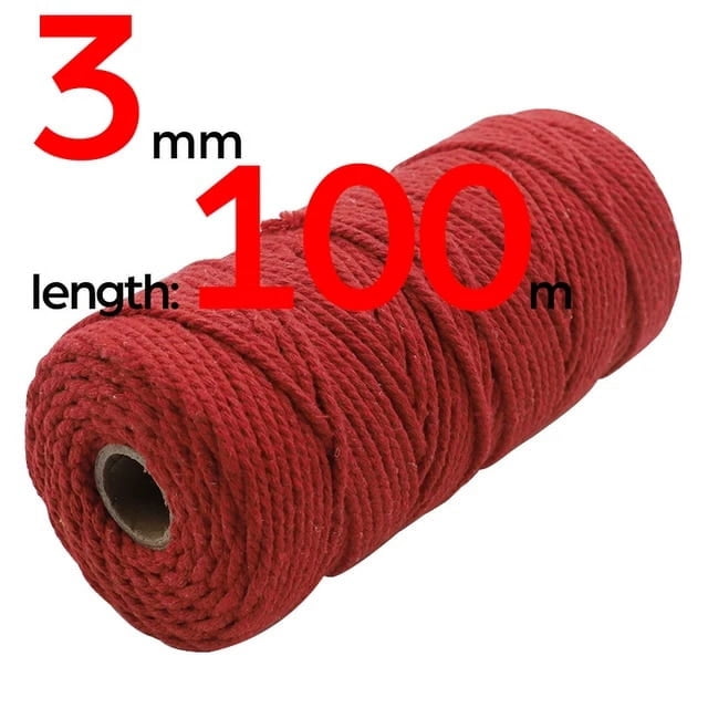 Christmas Cord/ 3mm 100m 3 Ply Coloured Macrame Cord/ Macrame Cord/Triple Strand Twisted Soft Cotton Rope/100% Cotton/DIY Macram
