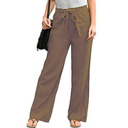 Nituyy Women Pants with Waistbands, Solid Color Elastic Waist Trousers