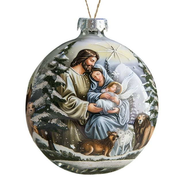ABPWLY Christmas Nativity Blessing Pendant Acrylic Car Hanging Religious Holiday Rearview Decorative Stereo Window Pendant Table Display 1Pc 4in