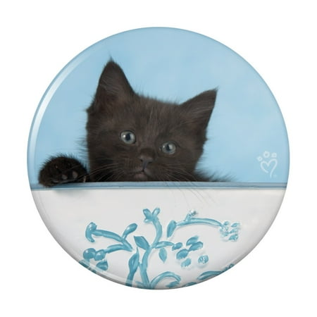 

Black Kitten Cat in Bucket Tin Pail Kitchen Refrigerator Locker Button Magnet