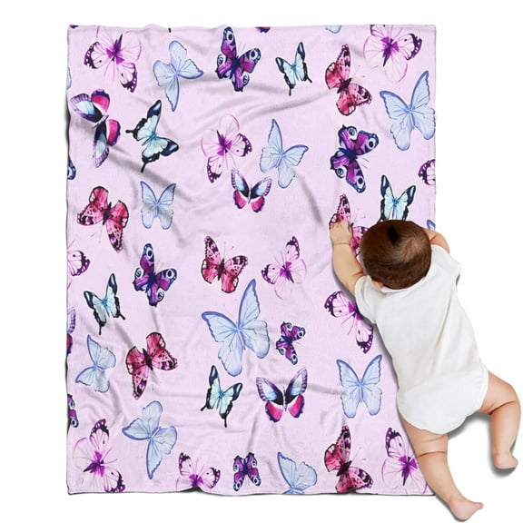 Pink Butterfly Pattern Blanket,Comfortable Soft Flannel Throw Blanket,All Season,Warm Lightweight Blankets for Sofa Bed Couch Living Room Chair,30"x40"