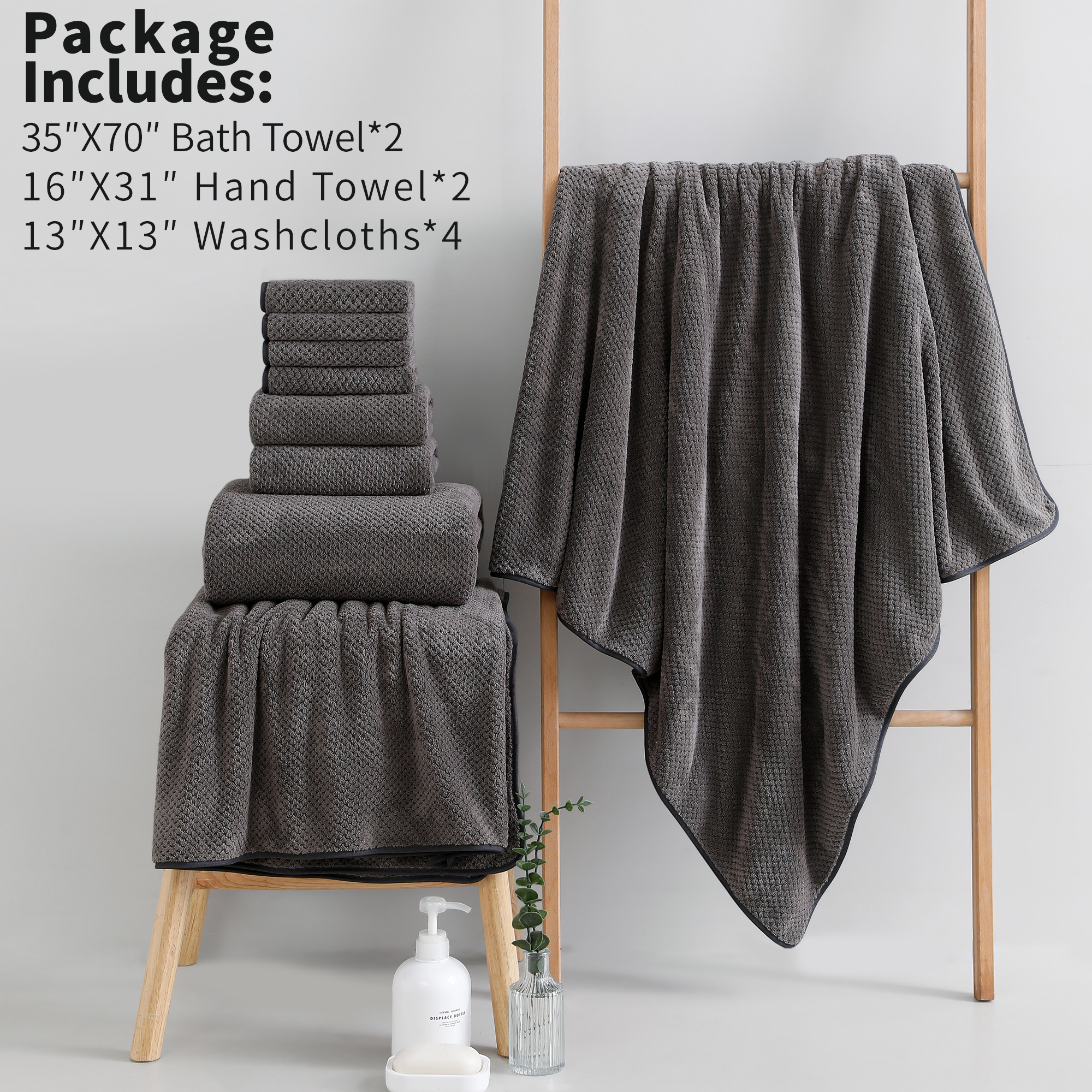 Jessy Home 8 Piece Towel Set Oversized Soft Cozy Towels 600 GSM Brown Plush Towel Set