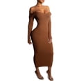 thumbnail image 1 of Vestido tipo jersey para mujer, vestido de punto, vestido de moda, manga larga, hombros descubiertos, escote en V, vestido de fiesta liso, vestido deportivo informal, vestido tipo jersey, 1 of 5
