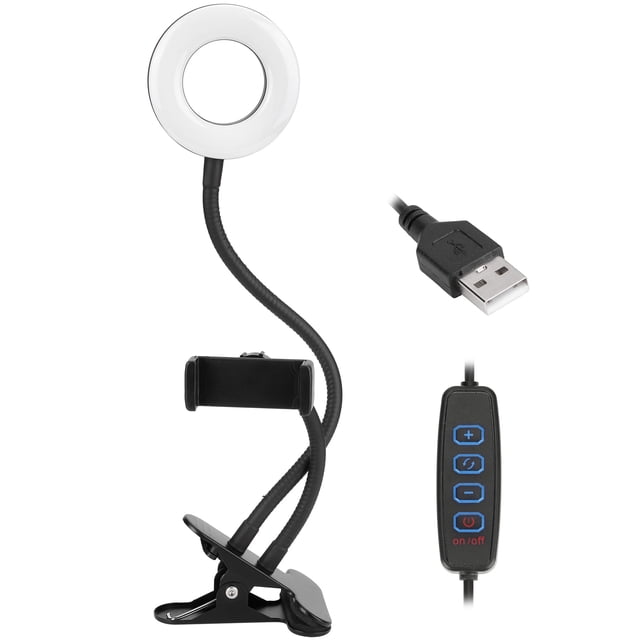 Anillo de luz LED con luz de relleno USB, 10 velocidades, atenuación con clip para fotografía en vivo, lectura y bordado