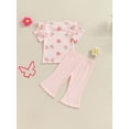 thumbnail image 4 of Bagilaanoe 2pcs Toddler Baby Girl Pants Set Print Short Sleeve T Shirt Tops + Flare Trousers 6M 12M 18M 24M 3T 4T Kids Casual Clothes, 4 of 7