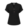 thumbnail image 5 of ClodeEU Women's V Neck Henley Short Sleeve Casual Tunic Top,Casual Solid Color Loose Fit Blouse Black,Women's Plus L, 5 of 6