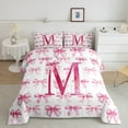 thumbnail image 2 of jejeloiu Letter M Monogrammed Queen Comforter Set,Bowknot Bow Ribbon Bedding Sets,Pink White Bedding Comforter Set For Girls,Microfiber Room Decorative Reversible,3 Pieces, 2 of 8