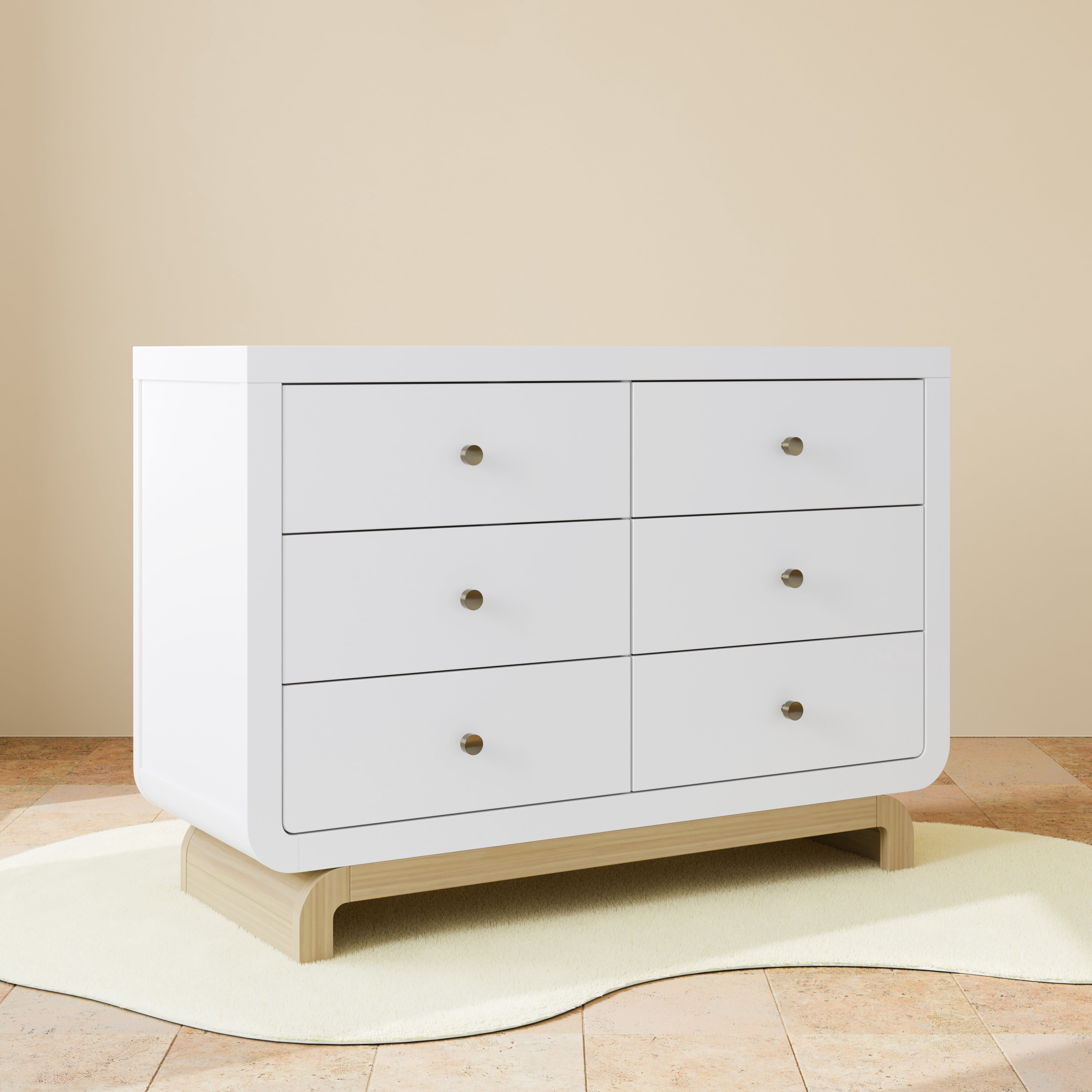 Art of Nursery by Storkcraft Santorini 6 Drawer Nursery Double Dresser, White with Driftwood