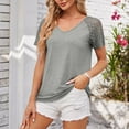 thumbnail image 4 of WIZUTIZ Summer Tops for Women 2025 Holiday Saving Fluffy T-shirt Ladies Lightweight Breathable Short Sleeve Tee Work Out Solid Tops Fashion Summer-Beach Tshirt Basic Cotton Soft V-Neck Shirts Gray L, 4 of 6