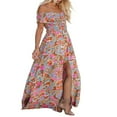 thumbnail image 1 of MesaSe Robe de Plage Bohème pour Femmes Robe Portefeuille Épaules Dénudées Manches Courtes Imprimé Floral Coupe Ample Longue Fendue, 1 of 6