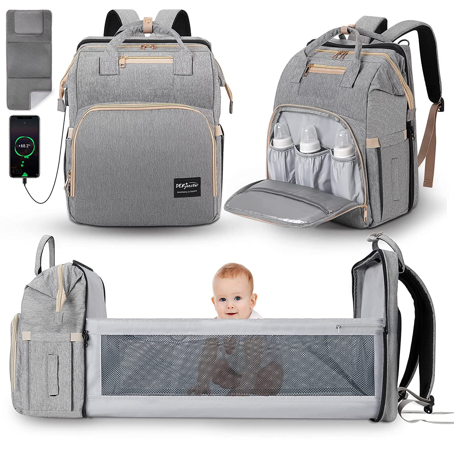 Artiflr Baby Diaper Bag Backpack, Multifunction Folding Bed Bag Back ...