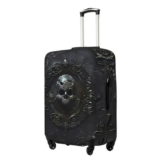 Xecao Ornate Dark Skull Book Print Elastic Luggage Cover, Double-sided Print , Perfect for Travel, Business, and Daily Use (Suitcase Not Included)-Small