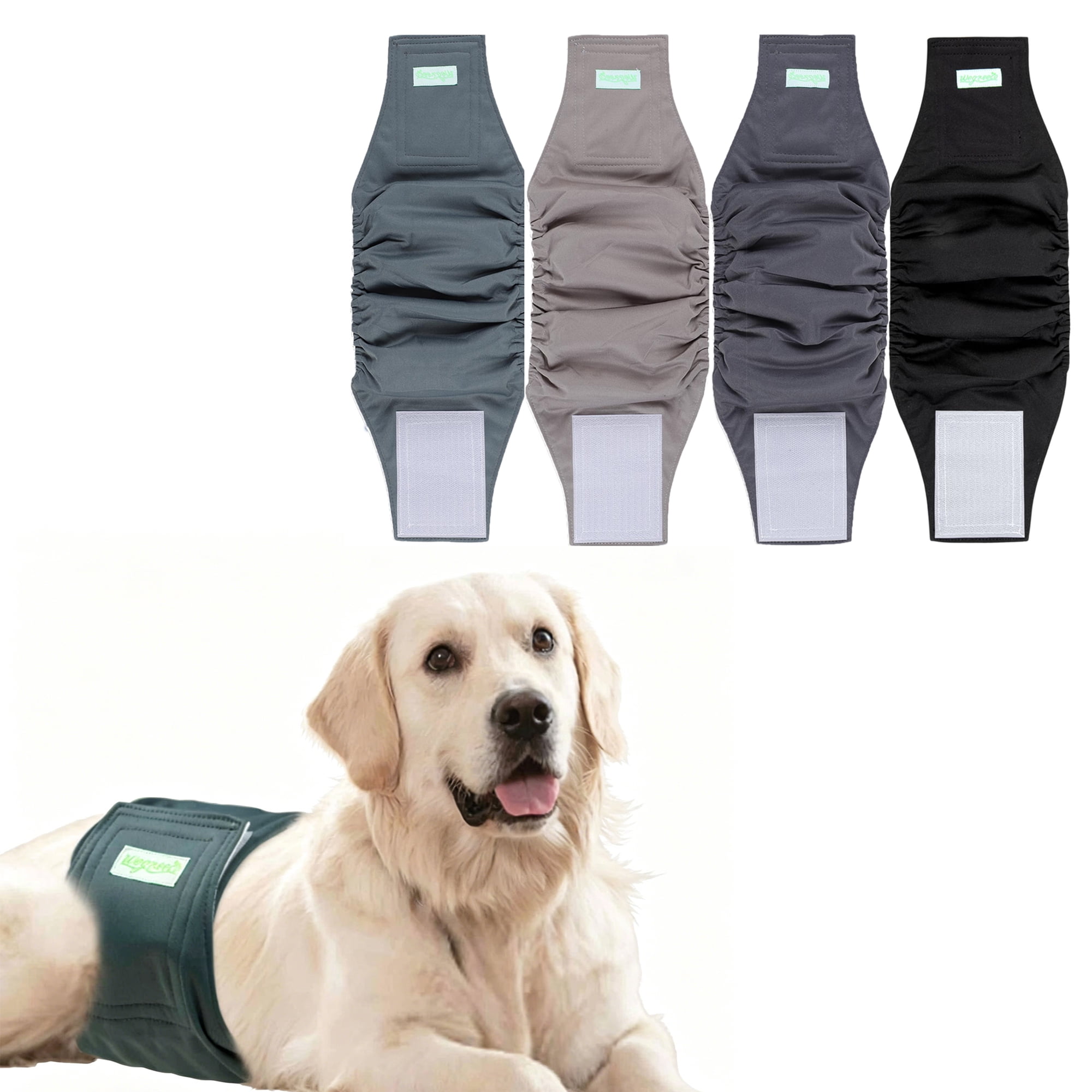 Wegreeco Pack of 4 Reusable Male Dog Belly Band, Washable Premium Male Dog Diapers, Super-Absorbent Dog Wraps(Green, Brown, Black, Grey, Medium)