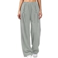 thumbnail image 2 of Women's Lace Up Criss Cross Detail Casual Sweatpants Elastic Drawstring Waist Wide Leg Jogger Pants with Pocket Fall Fashion Y2K Outfit Gray, 2 of 6
