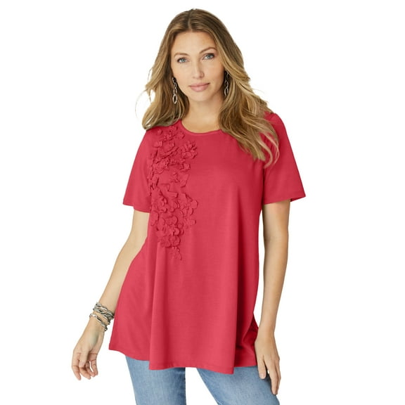 Roaman's Women's Plus Size 3-D Appliqued Swing Tee