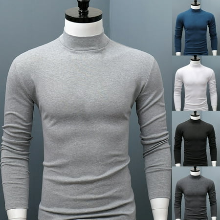 

greenhome Men Shirt Solid Color Half High Collar Casual Slim Long Sleeve Tight Tight for Inner Wear