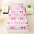 thumbnail image 4 of spefrowx Kawaii Pink Bow Gingham Twin Sheets for Girls, Pink Checkered Dot Bedding, 3pcs, 1 Flat Sheet, 1 Fitted Sheet and 1 Pillowcase, 4 of 6