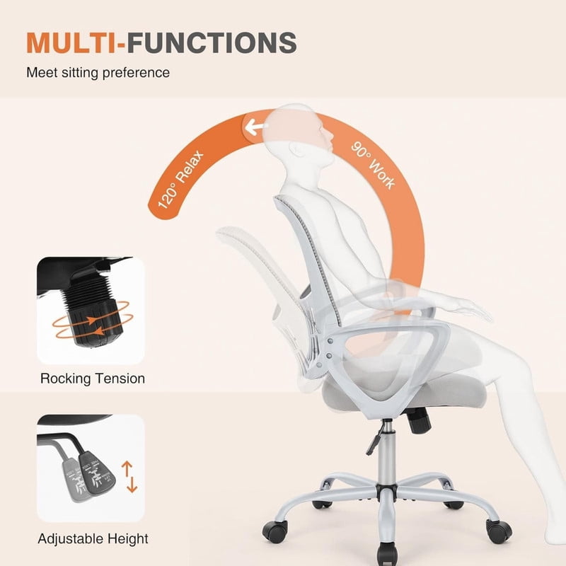 Kelno Drafting Chair Adjustable Height Office Chair Lumbar Support Swivel Ergonomic Desk Chair, Grey