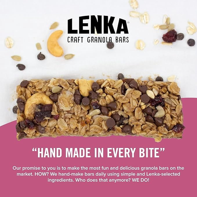 LENKA Handmade Craft Granola Bars | Nuts & Berries | Gluten Free High Fiber | Nutritious Snack Bar with Almonds, Cashews & Peanuts | 12 Pack